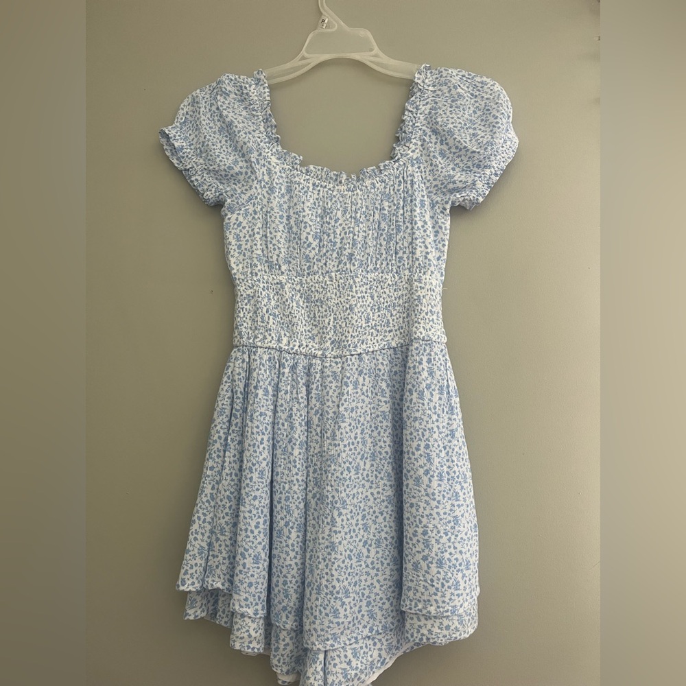Hollister Light Blue Floral Smocked Dress W/Pockets